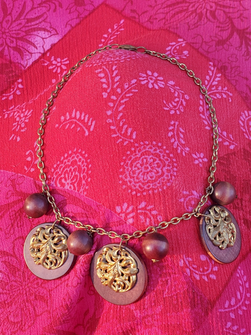 Vintage Metal And Wood Necklace